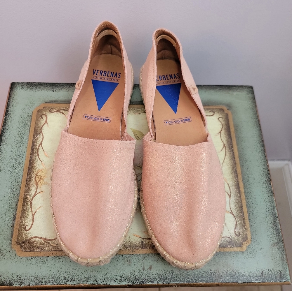 Verbena Pink Metallic Suede Espardrilles Size 8 (38)
